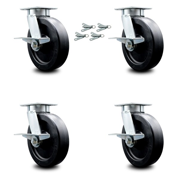 8 Inch Kingpinless Polyolefin Wheel Swivel Caster Set with Brake and Swivel Lock